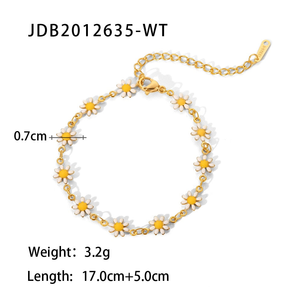 Charm 18 Karat vergoldetes Edelstahl-Halsketten-Set für Damen, buntes Gänseblümchen-Kettenarmband, Bijoux Acier Inoxidable