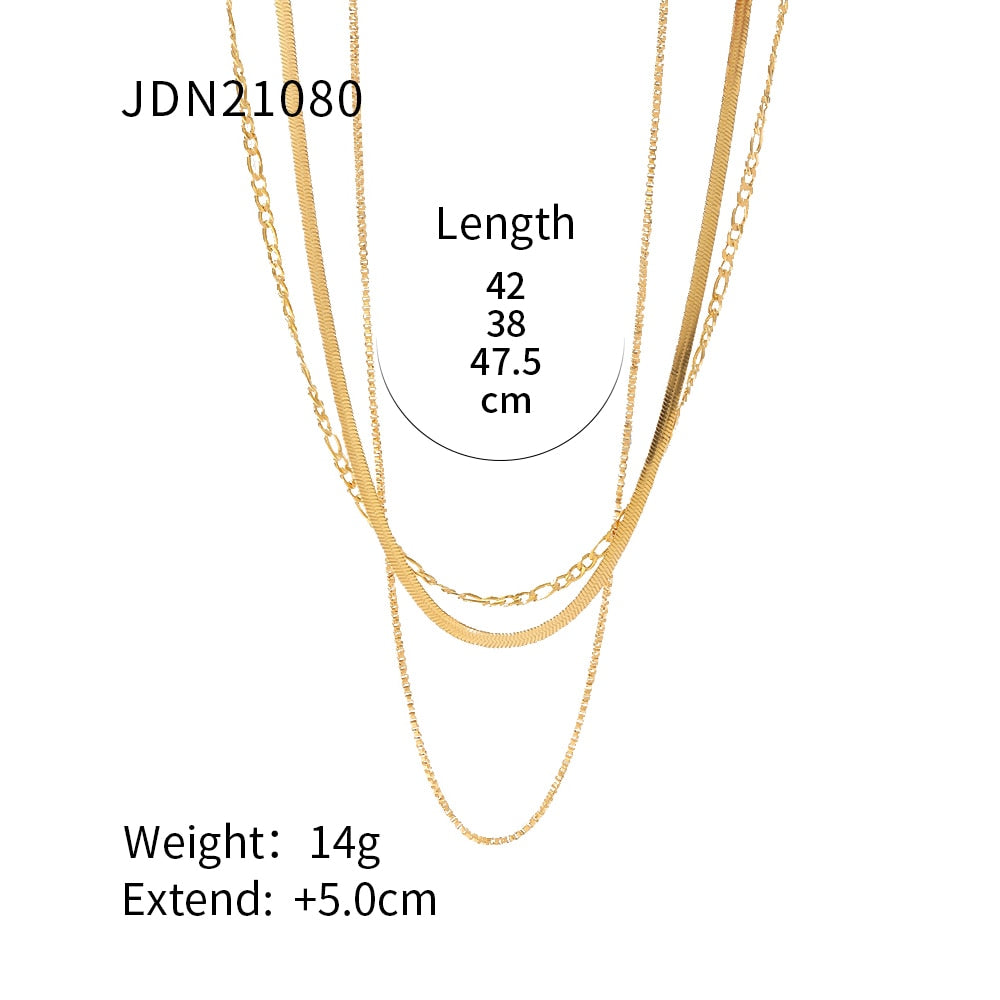 Three Layered ChaJewelry Stainless Steel Snake Chain Layer Necklace Blade Figaro Cha3 Layer Necklace for Girls