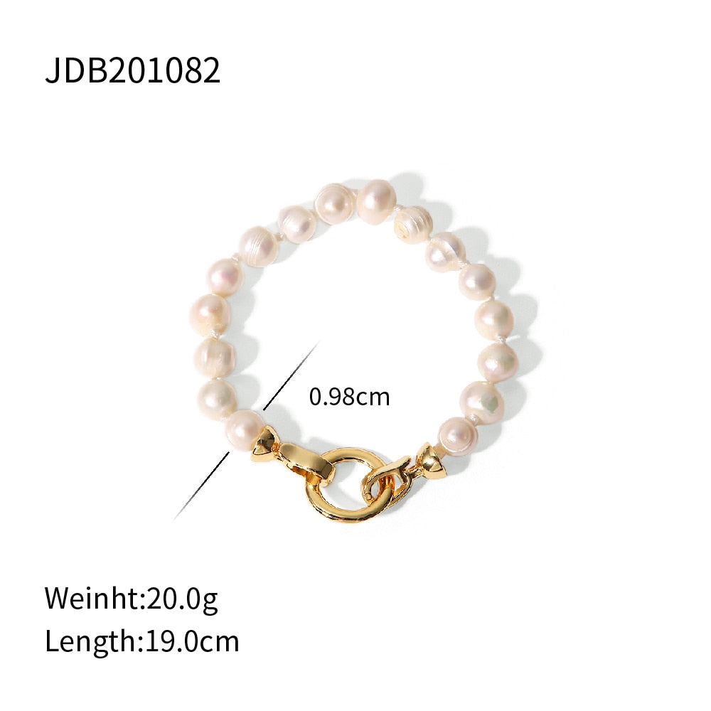 Elegante natürliche Perle 18K PVD vergoldet Kette Armband 361L Edelstahl wasserdicht Schmuck Frauen Geschenk Bijoux Femme