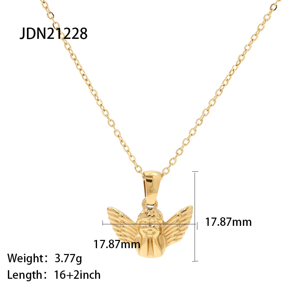 Elegant 18K Gold Plated Angel Signet Pendant Necklace Gift Stainless Steel Angel Pendant Necklace Collares Para Mujer