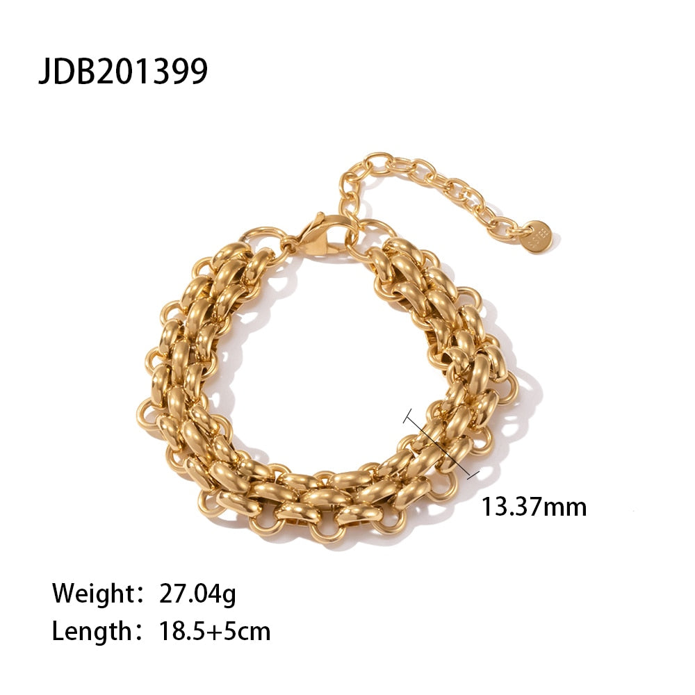 361L Stainless Steel 18k Gold Plated Metal Width Cuban Chain Adjustable Charm Bracelet For Women Pulsera Mujer