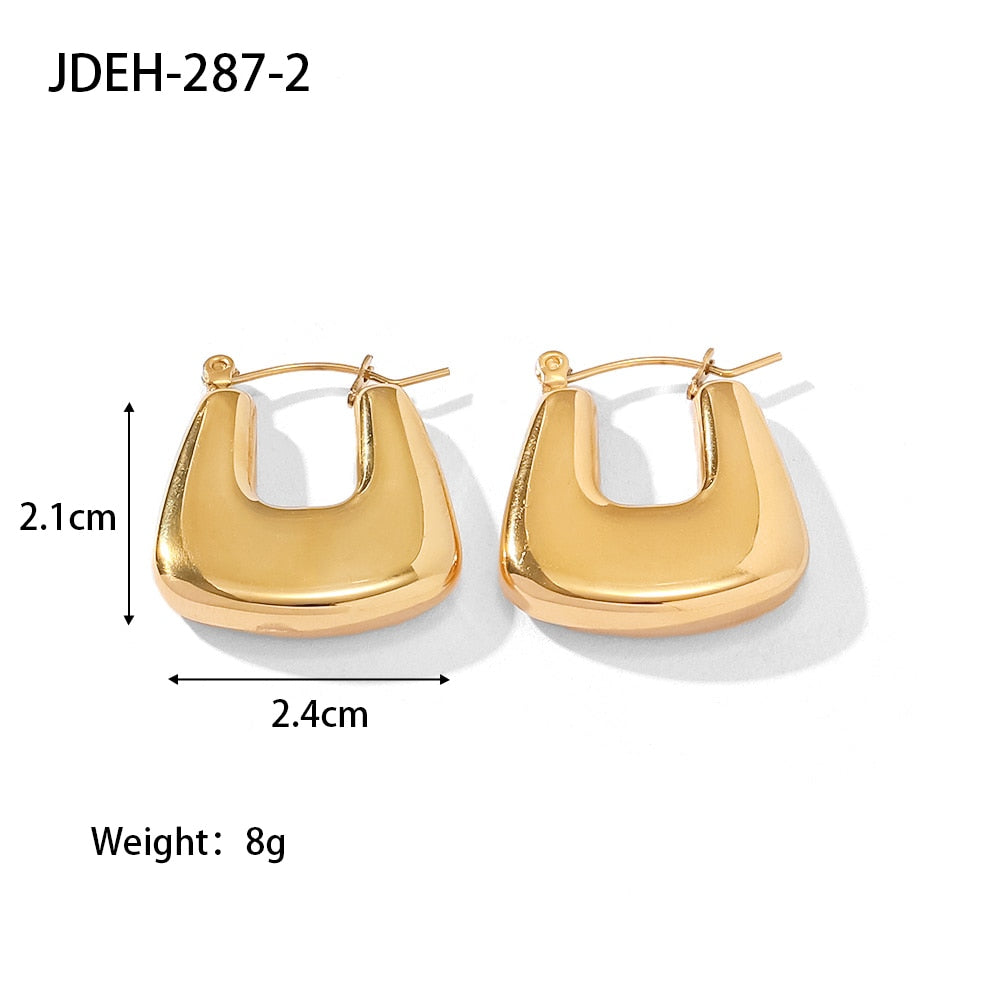 French Retro Geometric U Shaped Earrings 18K Gold Plated Stainless Steel Jewelry Statement Chunky Hoop Earrings For Women