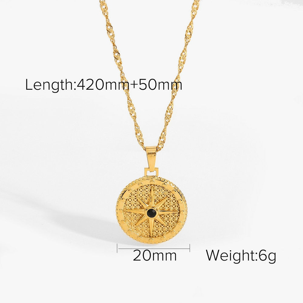 18K vergoldeter Kristall-Pflaster-Mond-Stern-Anhänger, Halbmond-Zirkon-Halsketten, Edelstahl-Halskettenschmuck