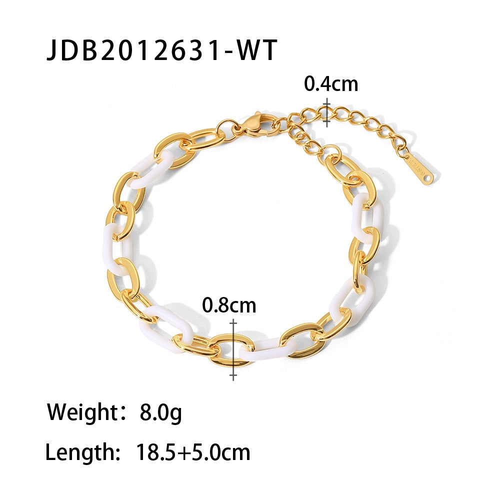 Dainty 18K Gold Plated Stainless Steel Charm Jewelry Gift Rectangle Chain Resin Colorful Bracelet for Women