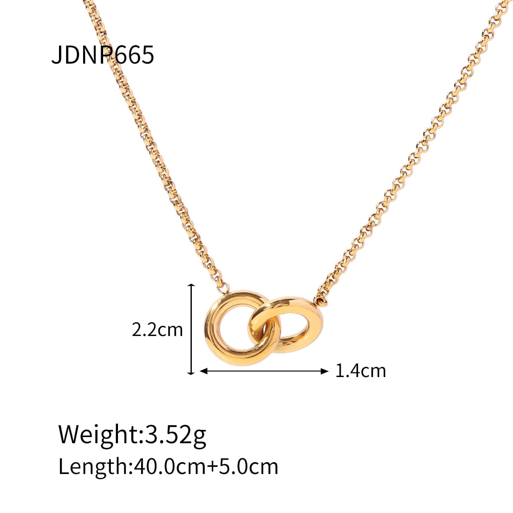 Trend 18K Gold Plated Stainless Steel Clavicle Chain Accessories Double Rings Choker Necklace for Teen Girl