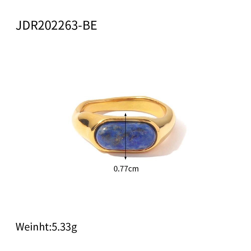 18K Gold Cut Lapis Lazuli Rosa Kristall Tigerauge Edelstahl Frankreich Schmuck Geschenk anillos para mujer envío gratis