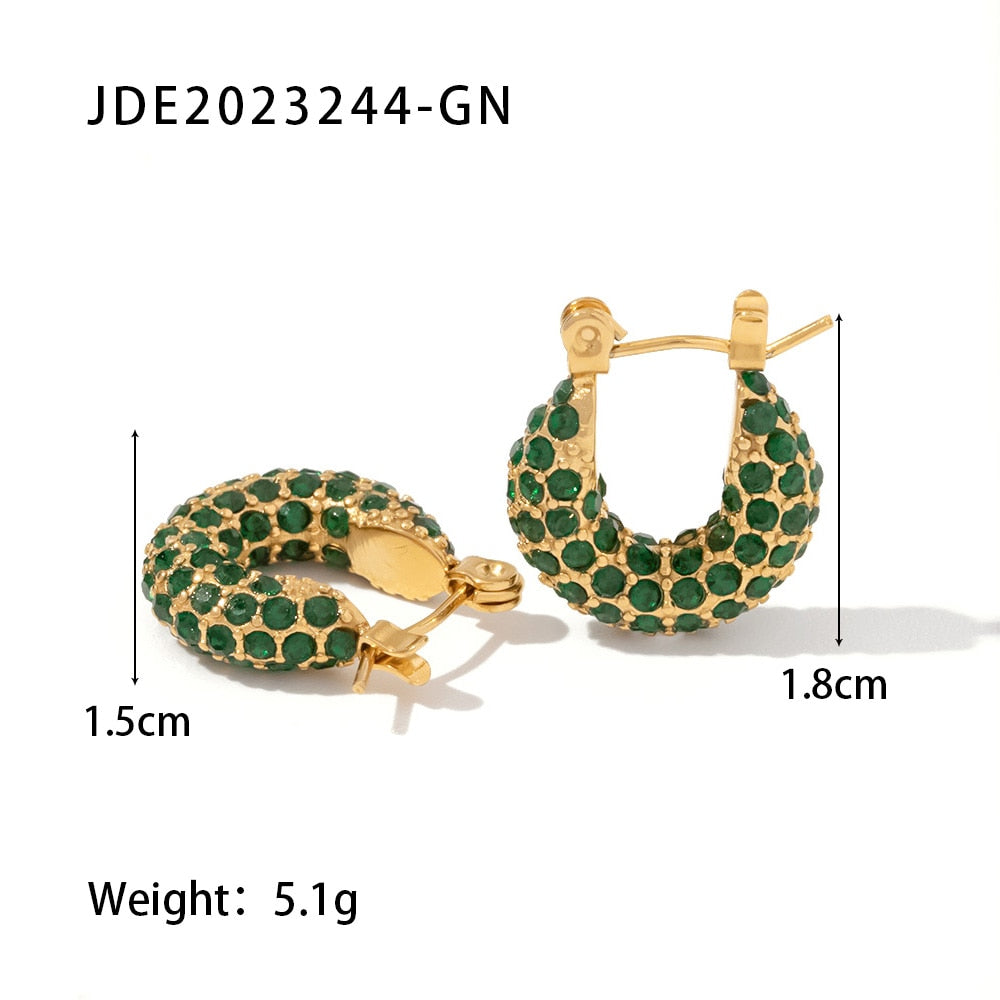 Full Zircon Gold Silver Blingbling Hoop Earrings 18K Gold PVD Plated Stainless Steel for Women Pendientes