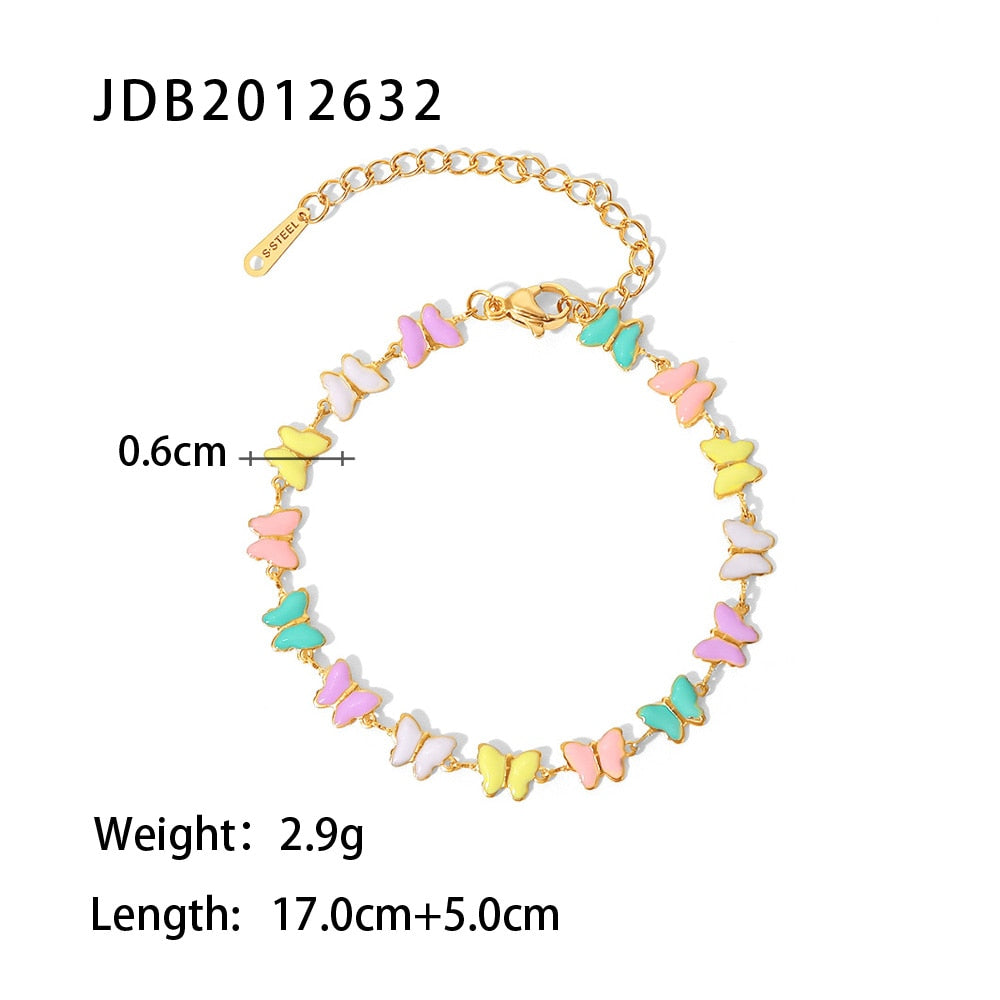 18k Gold Stainless Steel Dripping oil Bracelets Colorful Enamel Butterfly Choker Necklace Set bijoux acier inoxidable