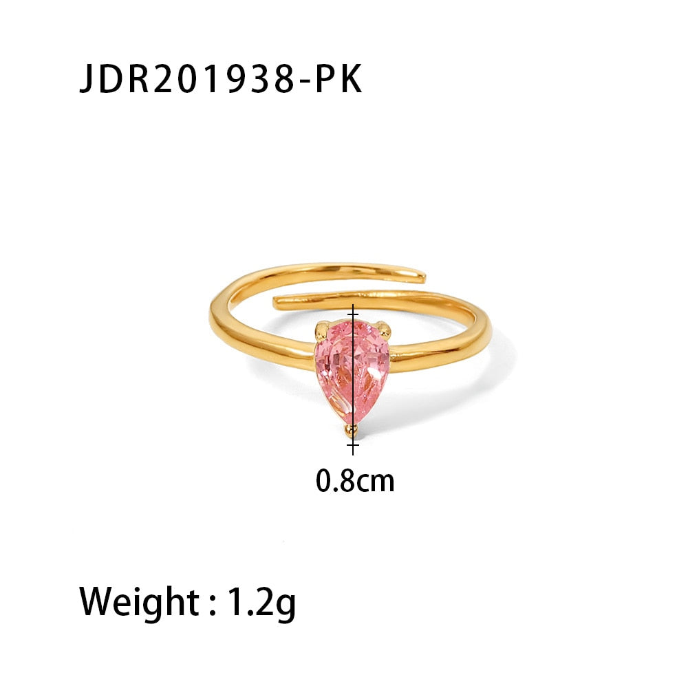 Luxury Rose Croissant Ring Shiny Crystal Finger Jewelry 18K Gold PVD Zircon Rings bague femme acier inoxydable