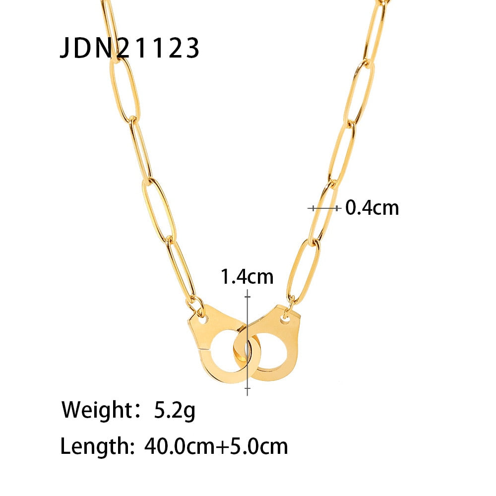 18k Gold Plated Handcuffs Shape Paperclip Chain Titanium Stainless Steel Hip Hop Necklace Collares De Moda Mujer