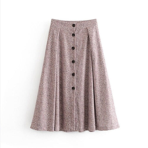 Casual Print Skirt Women High Waist Buttons
