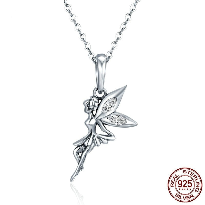 100% 925 Sterling Silver Flower Fairy Long Necklace