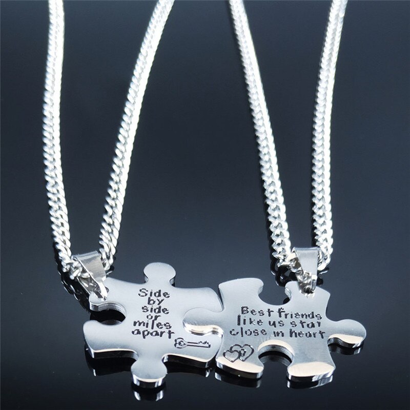 Best Friend Puzzle Stainless Steel Chain Necklace Women Silver Color