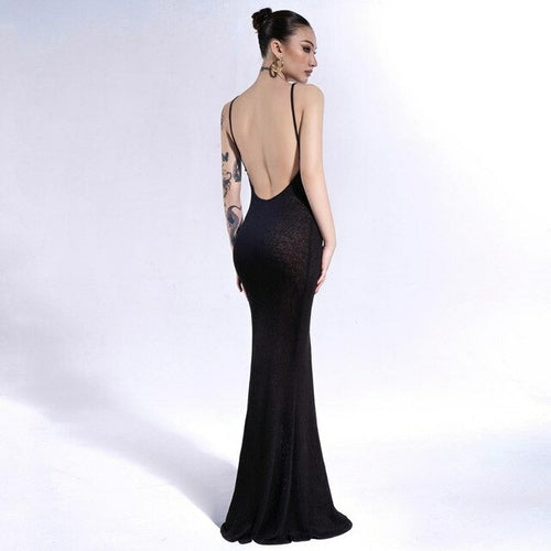Black Elegant Temperament Long Dress For Women Sexy Spaghetti Straps