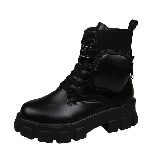 Black Punk Ankle Thick soled Motorcycle Ankle Boots Women's Lace up