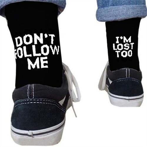 Black White Cotton Socks Ab Side Don't Follow Me I'm Lost Too Creative