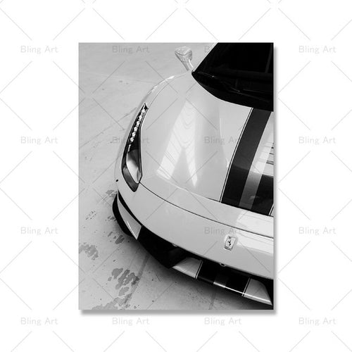 Cuadro sobre lienzo para pared de coche de carreras de marca de lujo de moda en blanco y negro