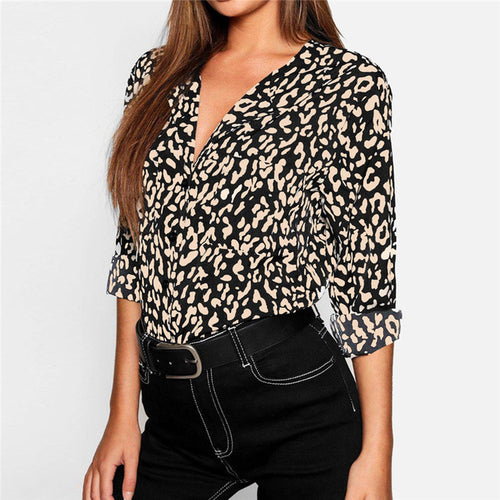 Blusa Mujer Sexy Estampado Leopardo Vintage