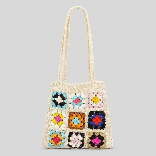 Bohemain Crochet Bolsos de hombro para mujer Granny Square Tote Bag Casual