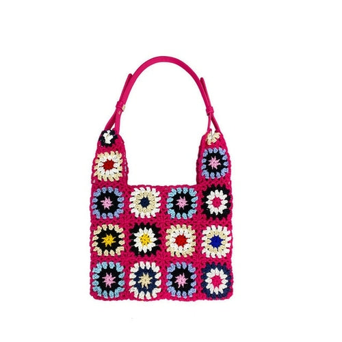 Bolsos de hombro bohemios de Paisley Crochet para mujer, bolso de mano grande para tejer