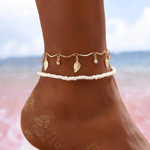 Boho Anklet Foot Chain Summer Bracelet Tassel Star Crystal Pendant