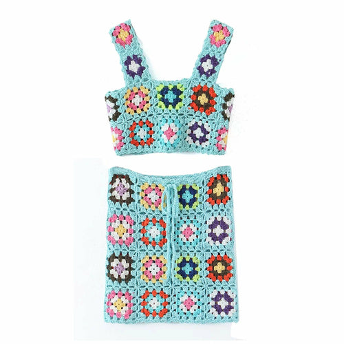 Boho Inspired Square Crochet Knit Dress square neck mini bohemian