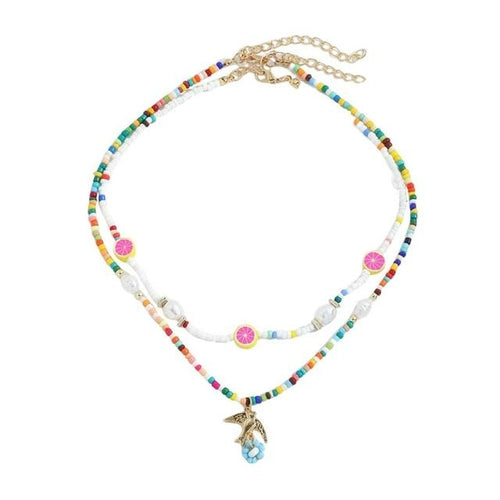 Boho Layered Flower Necklaces Y2k Colorful Beaded Choker For Girl