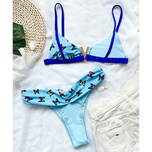 Bikini-Set mit Schmetterlingsdruck, Retro-Badeanzug für Damen