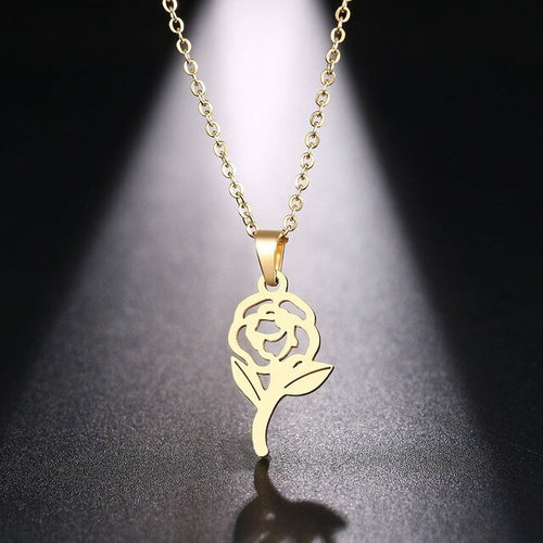 Stainless Steel Necklace For Women Rose Flower Statement Boho