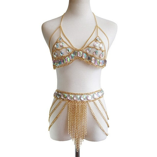 Summer Beach Outfits For Women Acrylic Gems Bralette Halter Crop Top