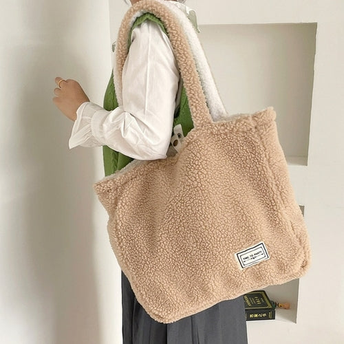 Kaschmir-Fleece-Handtasche, Damen-Plüsch-Umhängetaschen, zweiseitig erhältlich