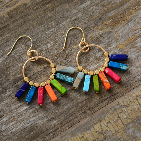 Chakra Earring Colorful Natural Stones Gold Color