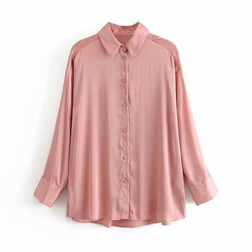 Chi Women Tops Solid Satin Silk Blouses Long
