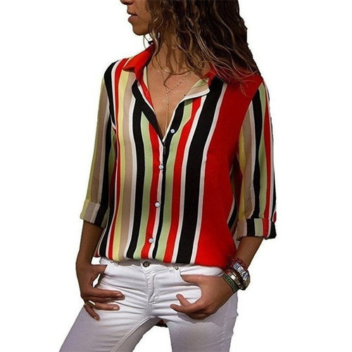 Chiffon Blouse Women Long Sleeve Striped Shirt