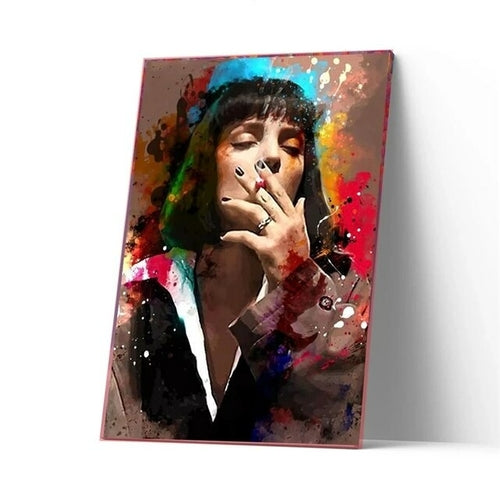 Colorful Graffiti Art Beauty Smoking Woman Portrait Canvas Painting On