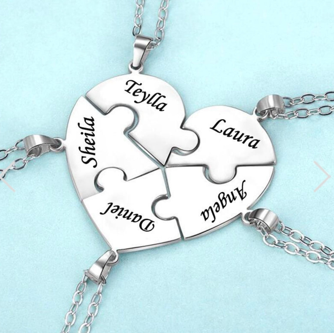 Custom Names Heart Necklace Heart Puzzle Necklace Engraved Names