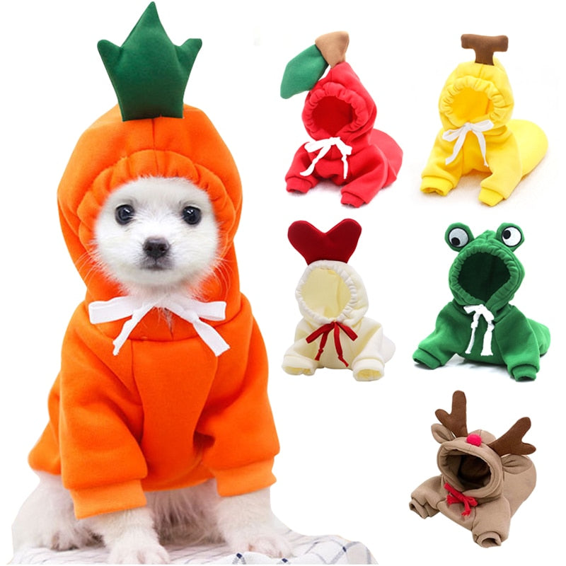 Linda ropa de perro de frutas para perros pequeños, sudaderas con capucha, ropa cálida de lana para mascotas