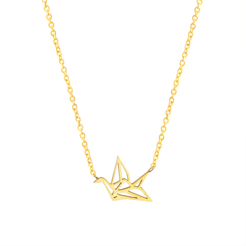 Cute Origami Crane Charm Necklace Stainless Steel