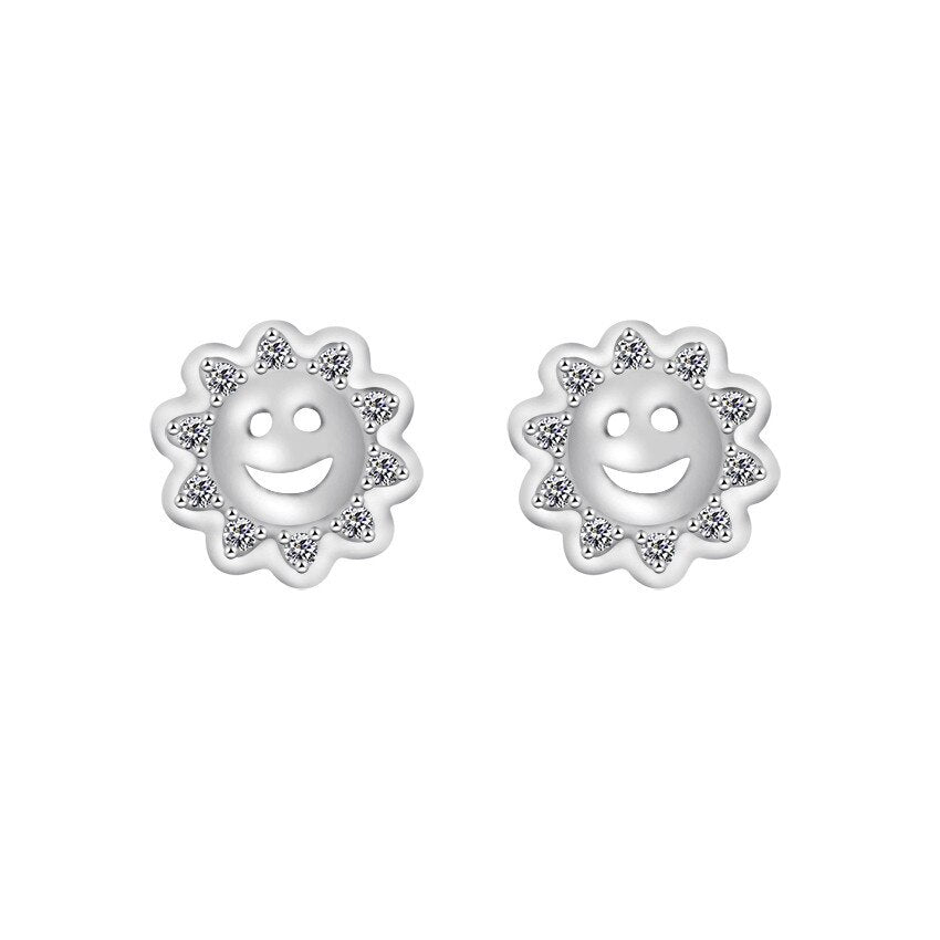 Cute Smiley Face Sunflower Earrings Small Cubic