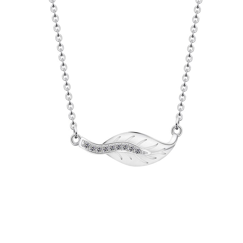 Dainty Leaf Pendant Necklace Micro Paved Small