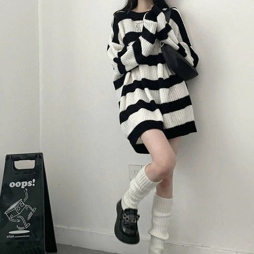 Suéteres góticos Mujeres Harajuku Punk Knitted Stripes Jumper