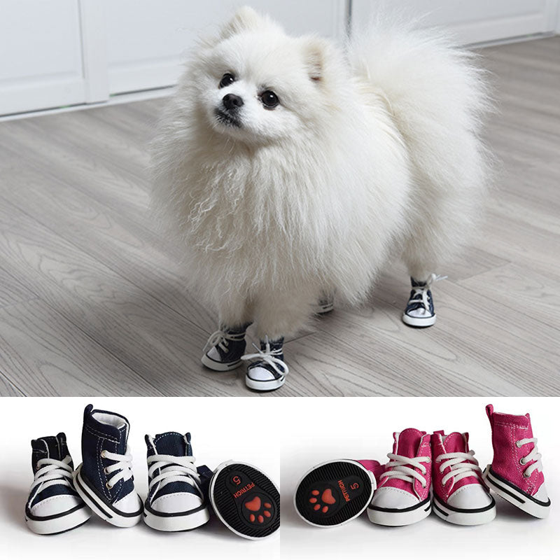 Dog Shoes Pet Cowboy Canvas Shoe 4 Pcs Casual Pet Dog Anti-slip