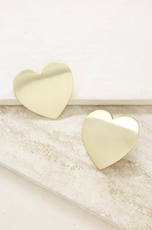 Flat Heart Statement 18k Gold Plated Stud Earrings