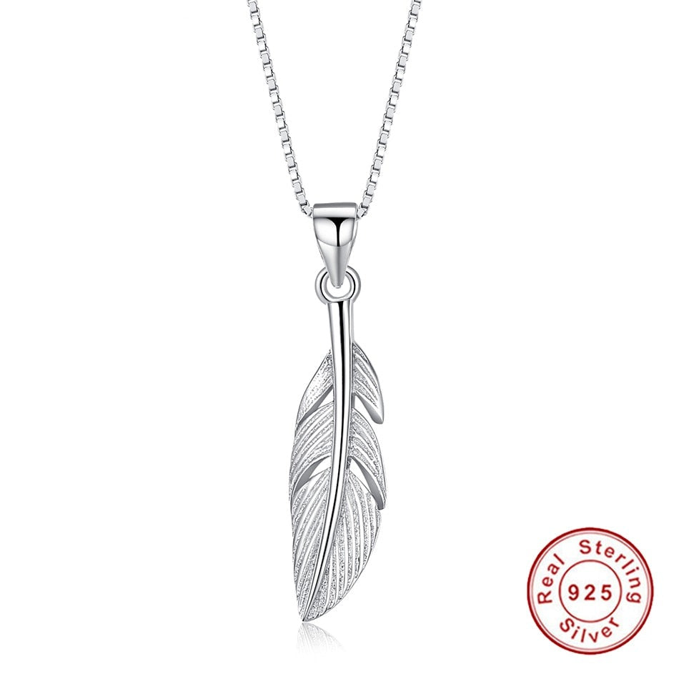 925 Sterling Silver Feather Necklace For Women Necklaces