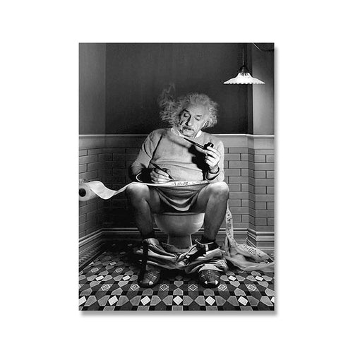 Einstein Sitting On Toilet Reading Newspaper Poster Black White