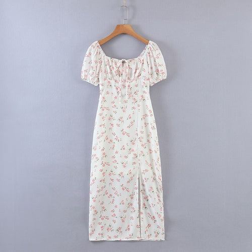 Elegant Summer Slit Dress Robe Women Casual Floral Print Maxi Dress