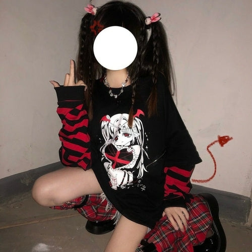 Emo Style Damen Streetwear Gothic Anime Sweatshirts Punk Langarm