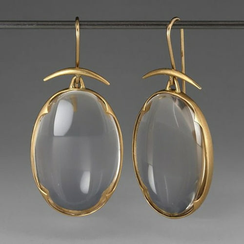 Exquisite Round Grey Stone Earrings Classic Vintage Gold Color Metal
