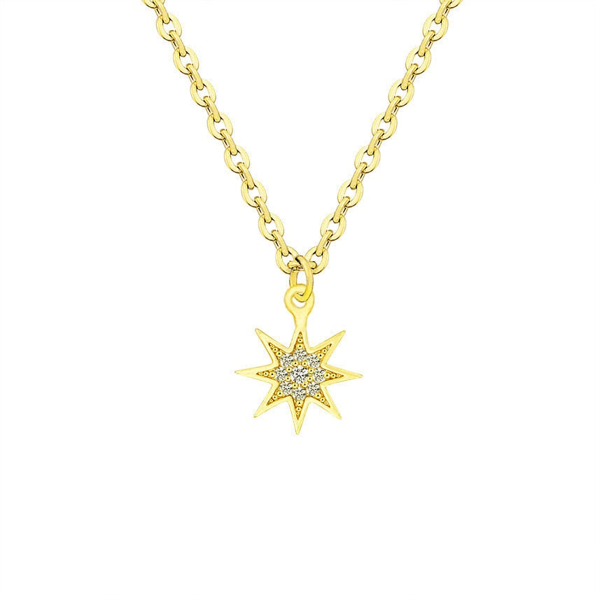 Paved CZ Stone North Star Necklace Crystal