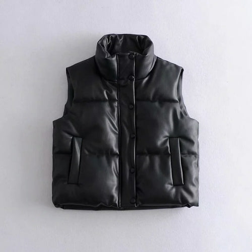 Streetwear Women Puffy Vest Winter Thick Parkas Jacket Black